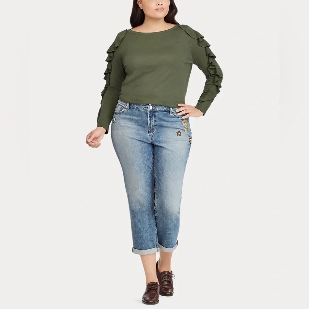 Lauren Ralph Lauren Ruffled Silk-Blend Sweater Admiral Green Women’s 1X - Picture 5 of 13